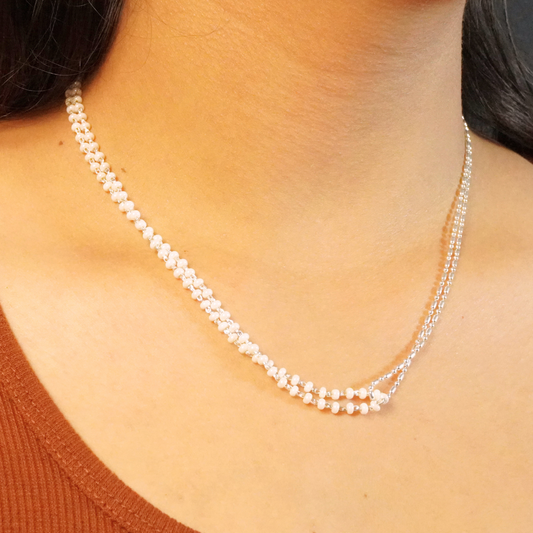 Elegant Pearl & Silver Dual-Strand Chain