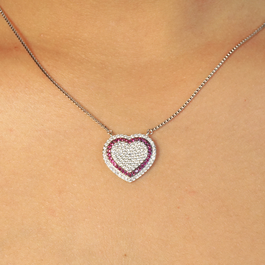 Dual-Tone Heart CZ Pendant