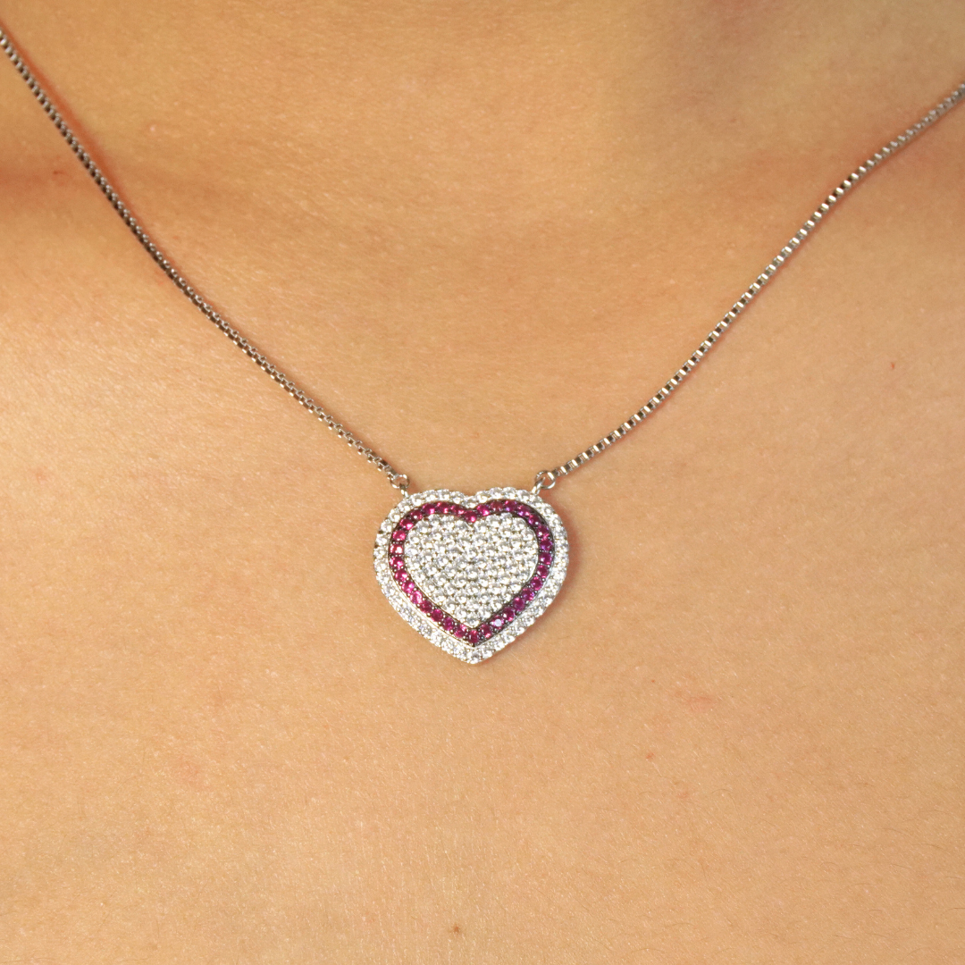 Dual-Tone Heart CZ Pendant (With Tops)