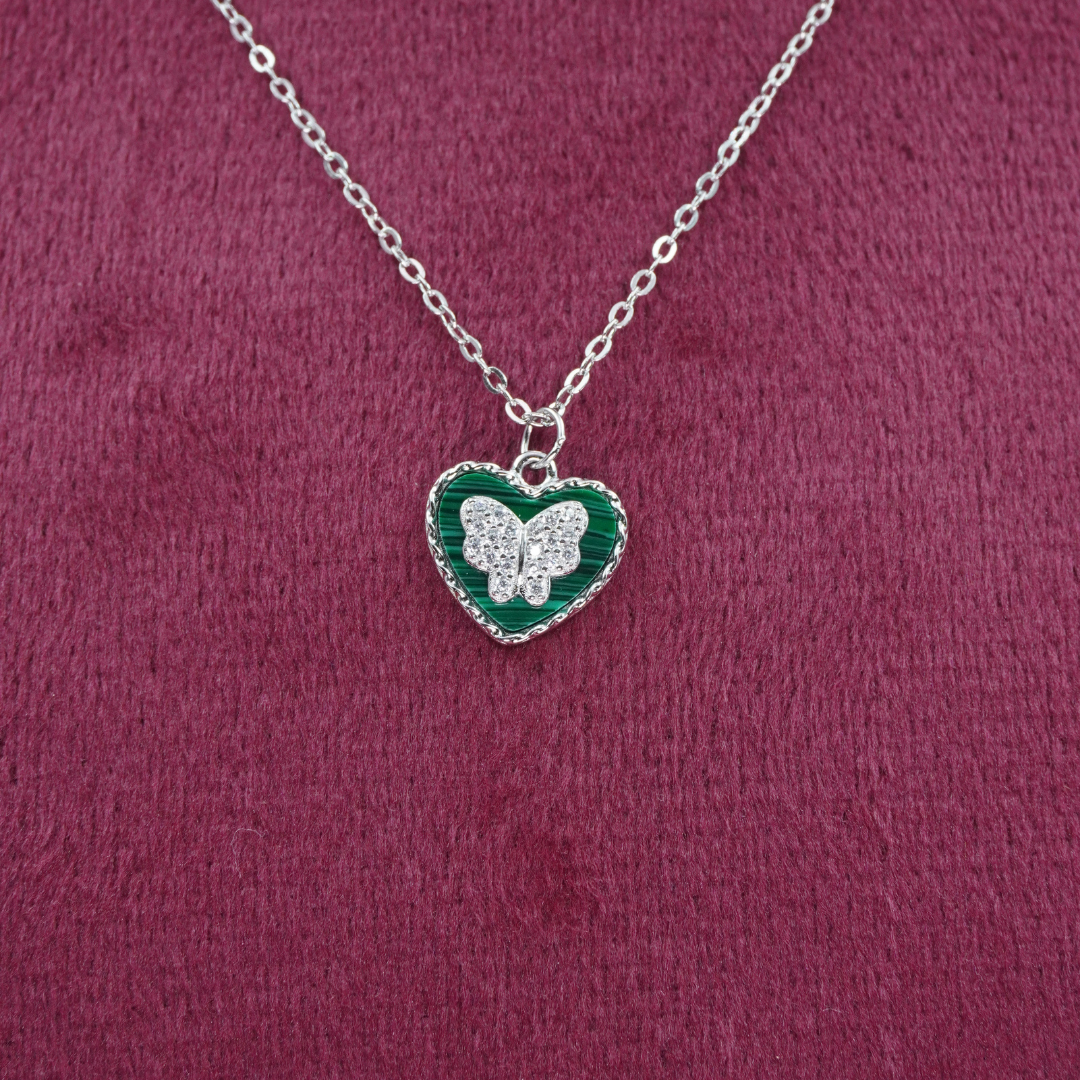 Green Heart Butterfly CZ Pendant