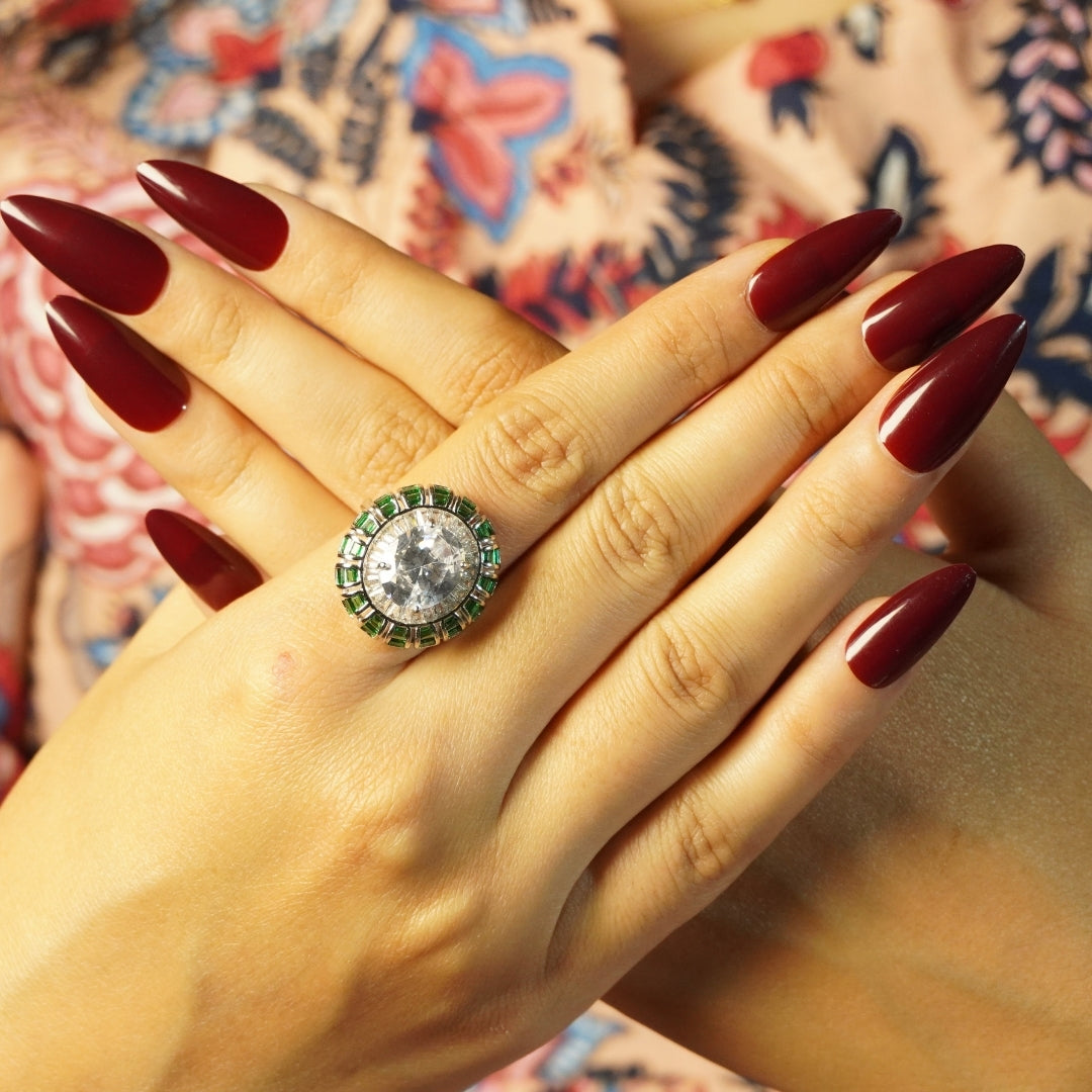 Emerald Halo Big CZ Statement Ring