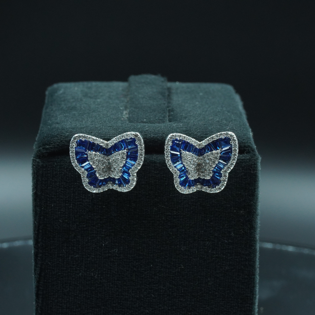 Blue Butterfly CZ Stud Earrings