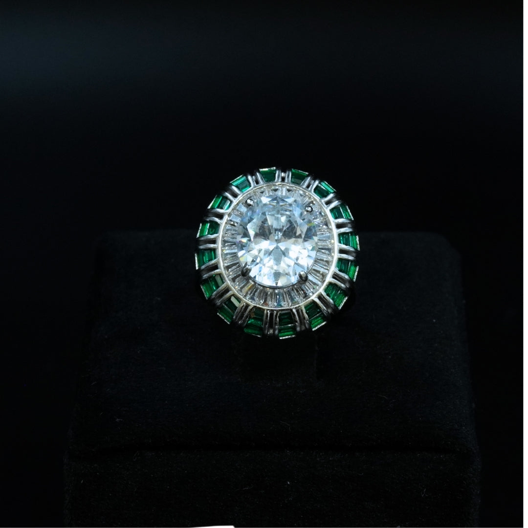 Emerald Halo Big CZ Statement Ring