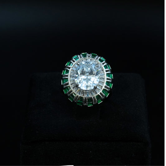 Emerald Halo Big CZ Statement Ring