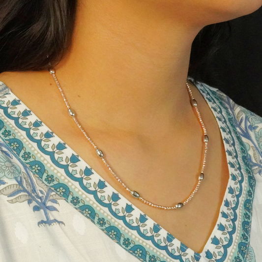 Italian Rose-Gold Sparkle Chain with Silver Beads