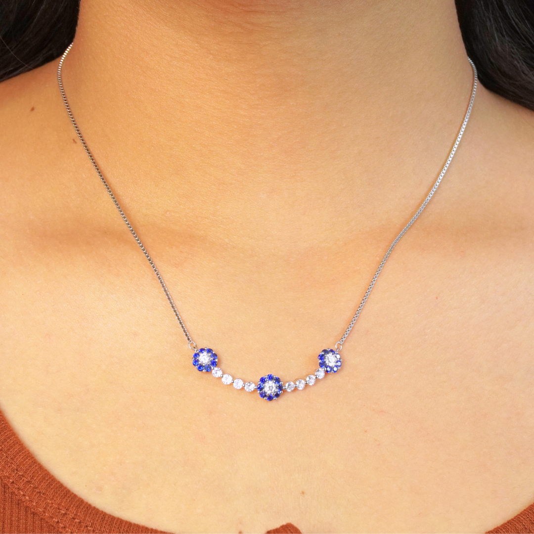 Blue Floral CZ Elegant Pendant (With Tops)