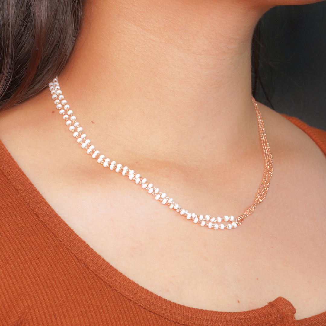 Rose Gold & Pearl Dual-Strand Chain