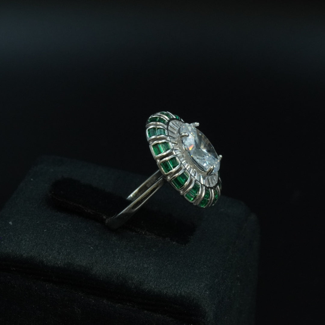 Emerald Halo Big CZ Statement Ring
