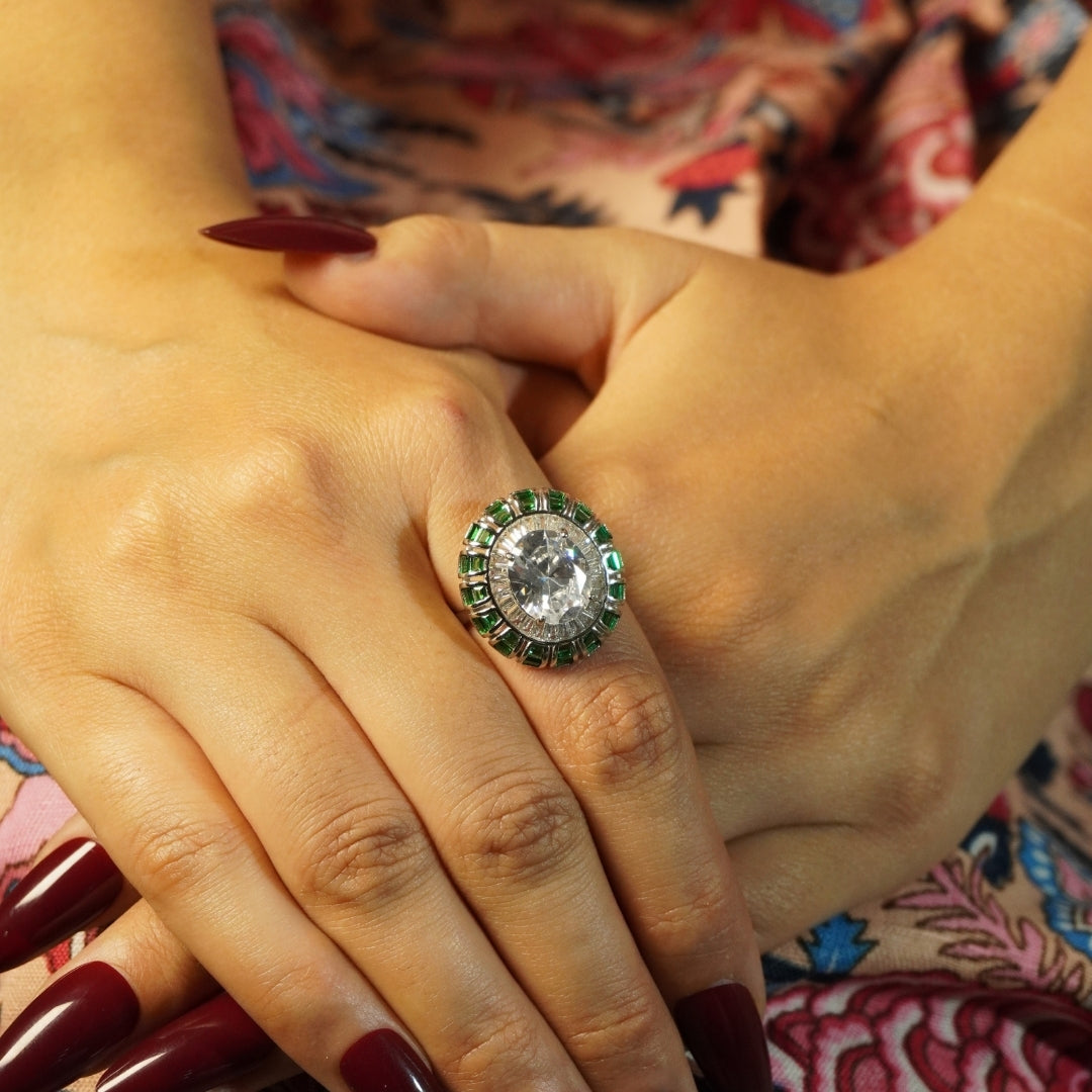 Emerald Halo Big CZ Statement Ring
