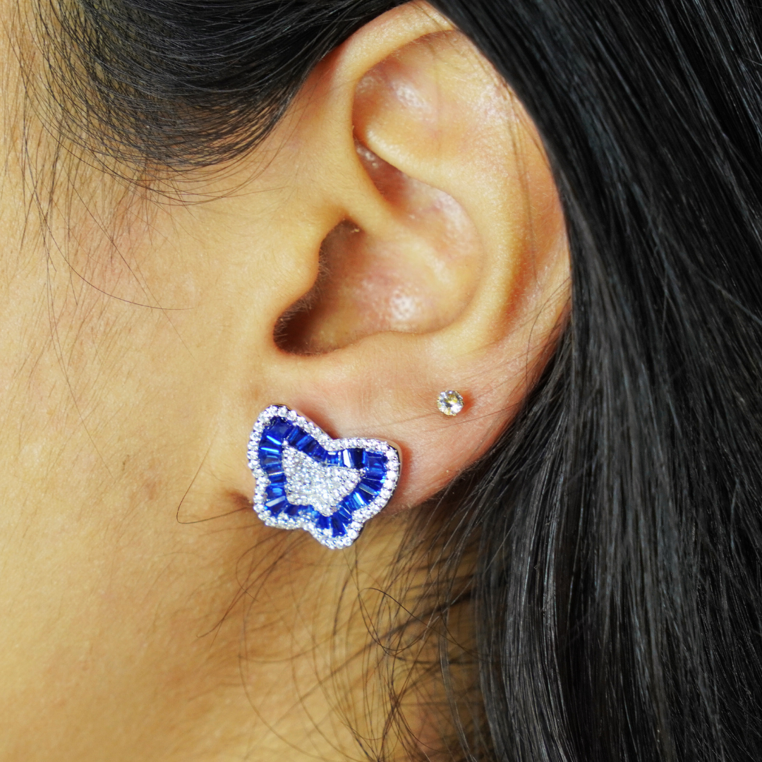 Blue Butterfly CZ Stud Earrings