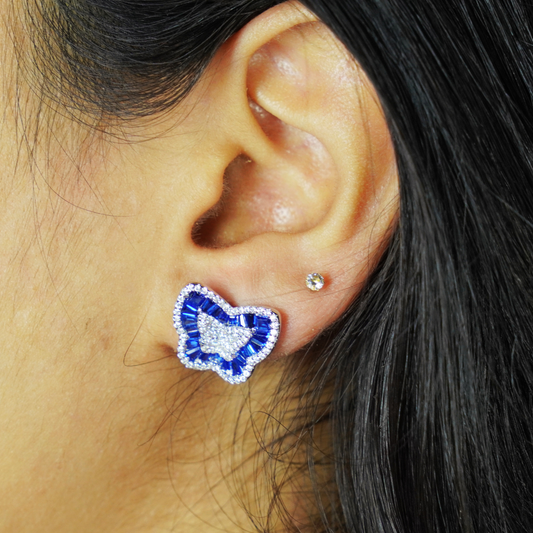Blue Butterfly CZ Stud Earrings