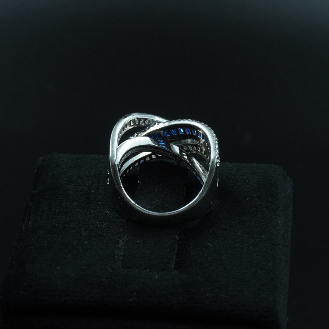 Blue & CZ Criss-Cross Statement Ring
